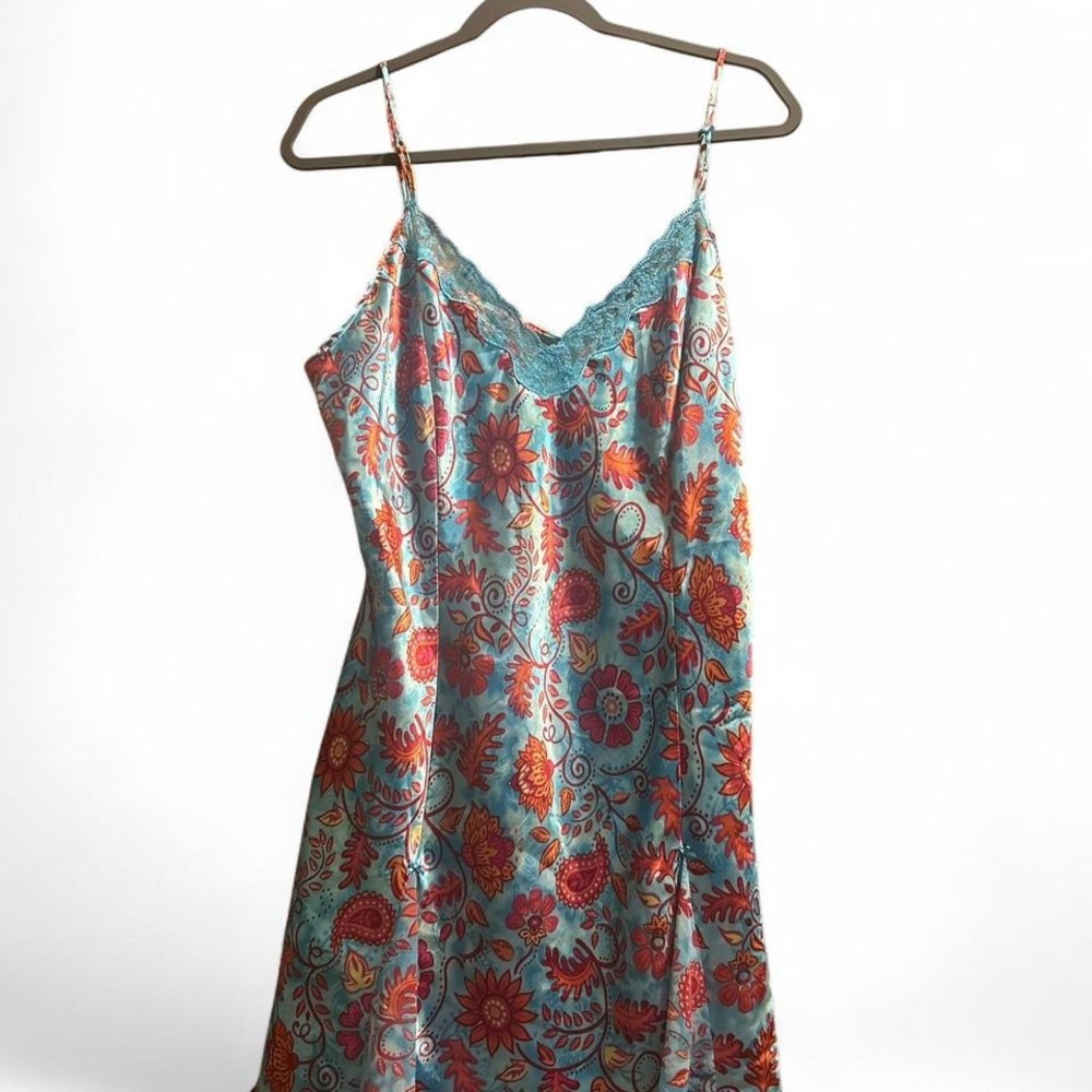 Women's XL floral chemise‎ EUC teal adjustable straps delicates sexy classy
